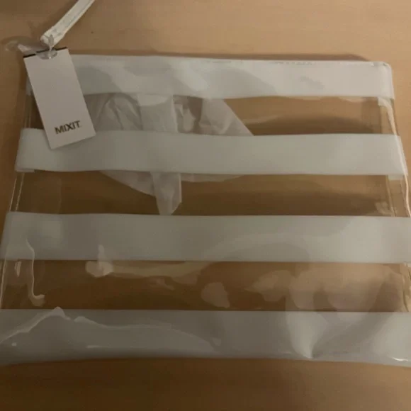 JCPenney Mixit color block jute pouch clear White Striped Clutch - Picture 2 of 2